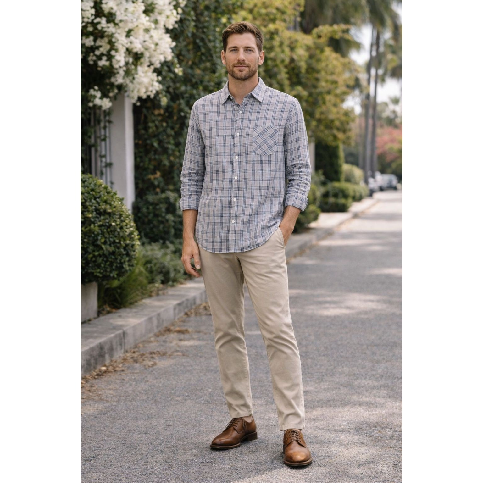 Billy Reid New Men's Standard Melange Plaid John T Shirt Large Gray 102-1930